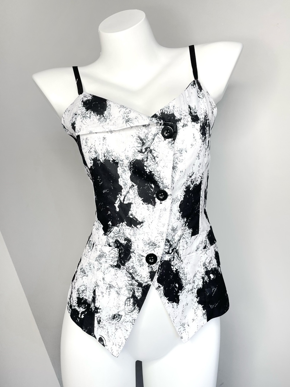 Black & White Abstract Print Button Cami Top